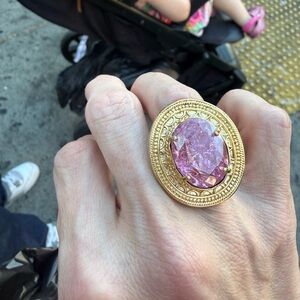 18k plated Gold Oval Ring with Pink Gemstone